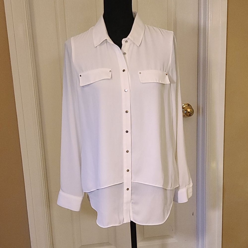 WHBM White Blouse w/Silver Buttons